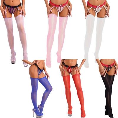 US Women's Thigh-high Stockings Lace Pantyhose Date Night Tights Glossy Clubwear